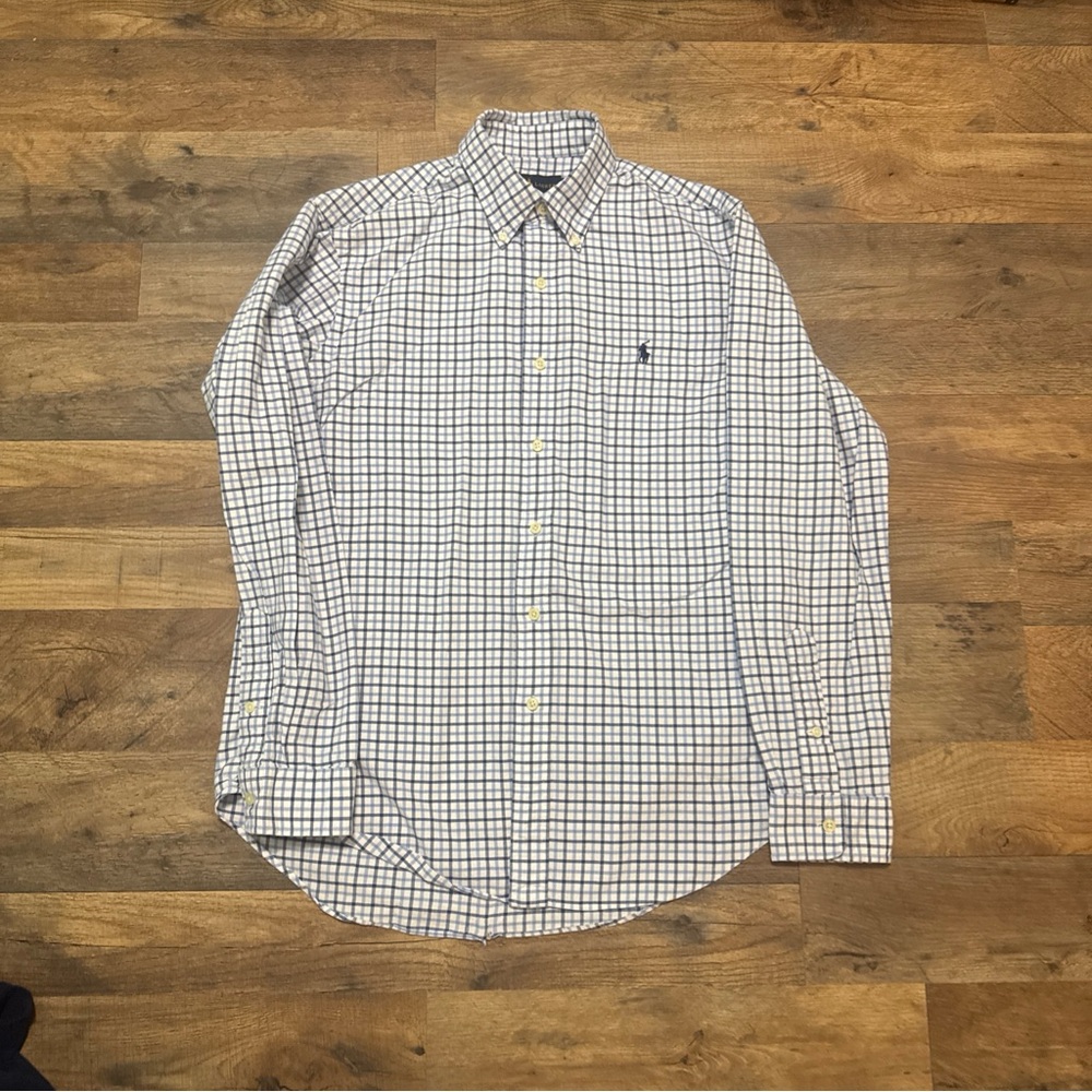 Ralph Lauren White and Blue Plaid Button Down Shirt